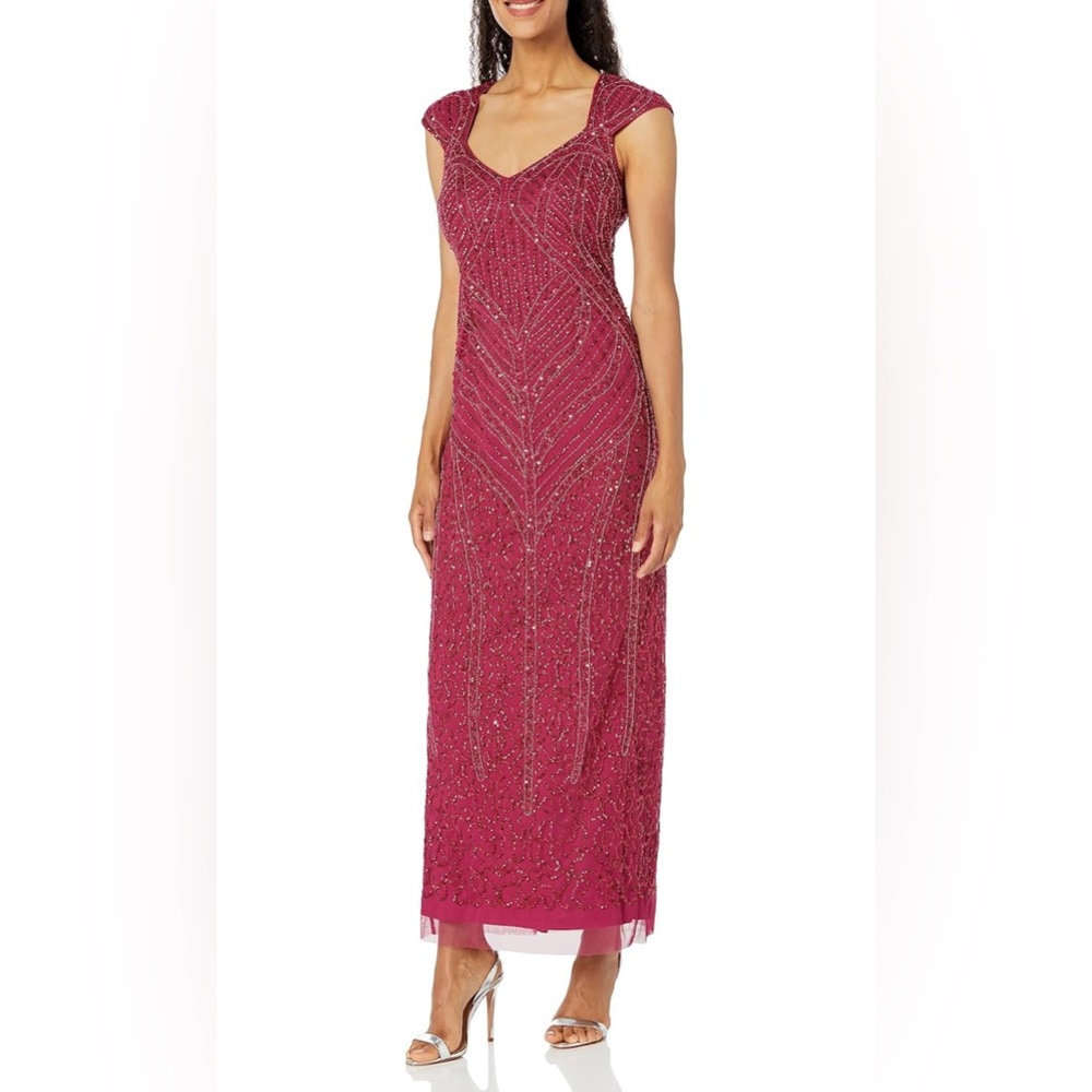 Adrianna Papell Beaded Column Gown, Size 12, Magenta
